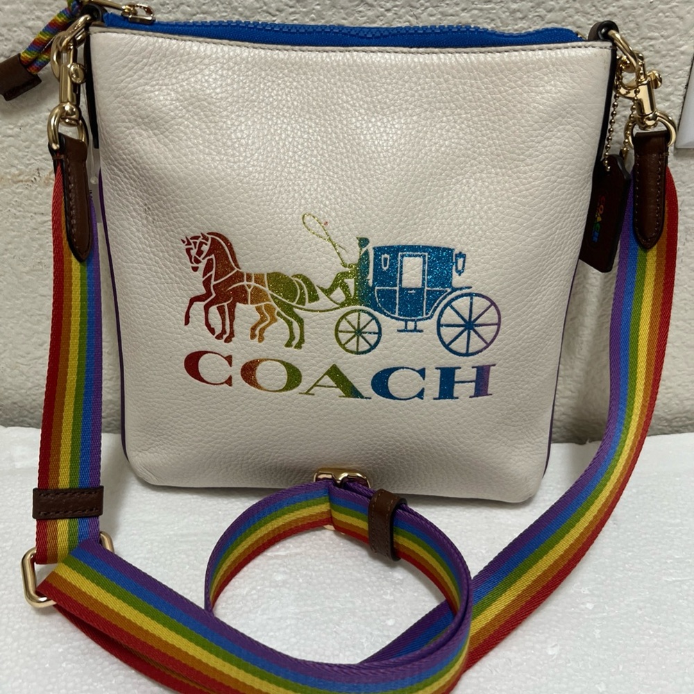 Coach White Crossbody Bag with Multicolor Strap pride bag